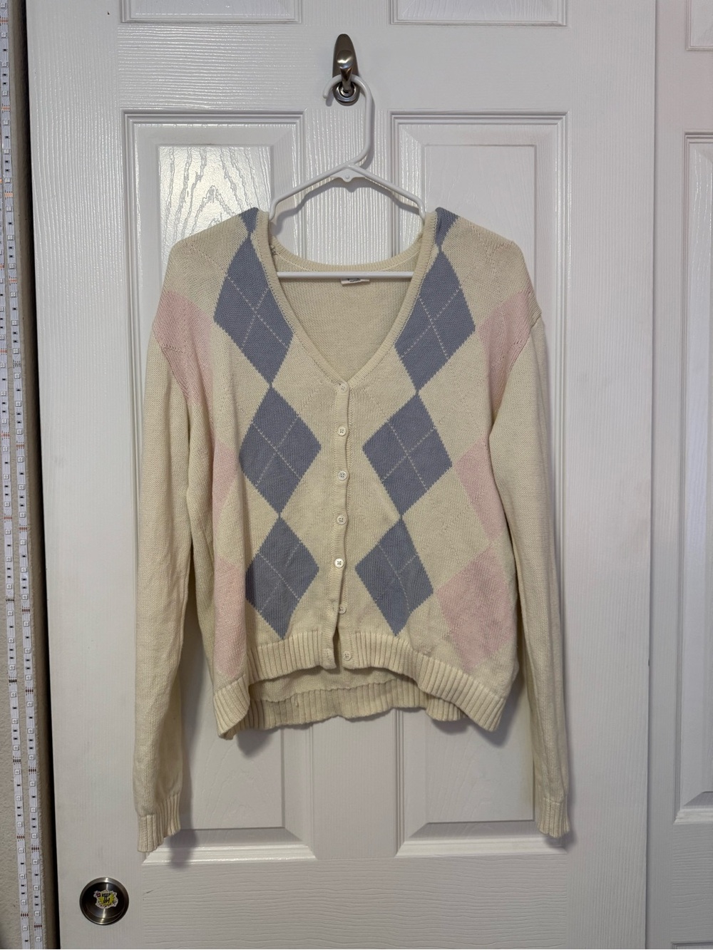 Brandy Melville Cream Button Cardigan with Baby Pink and Light Blue
